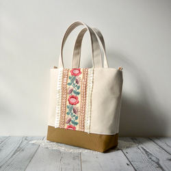 インド刺繍リボン　ウニウニお花のトートバッグ 2枚目の画像