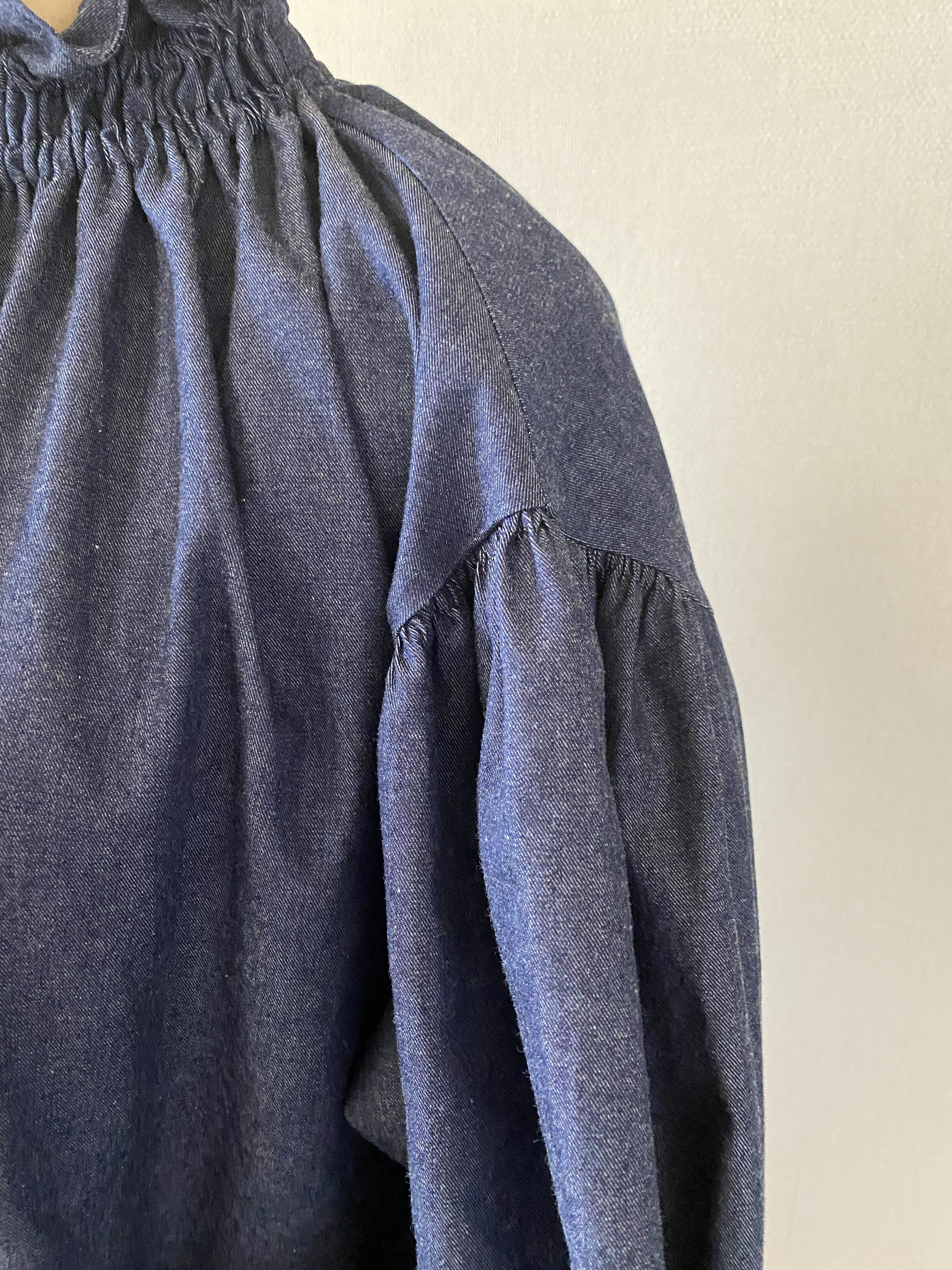 ぽわん袖　おしゃれ可愛い割烹着　6オンス岡山デニム生地