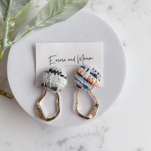 ☆ アレルギー対応 チタン くるみボタン カボション ツイード調 変形