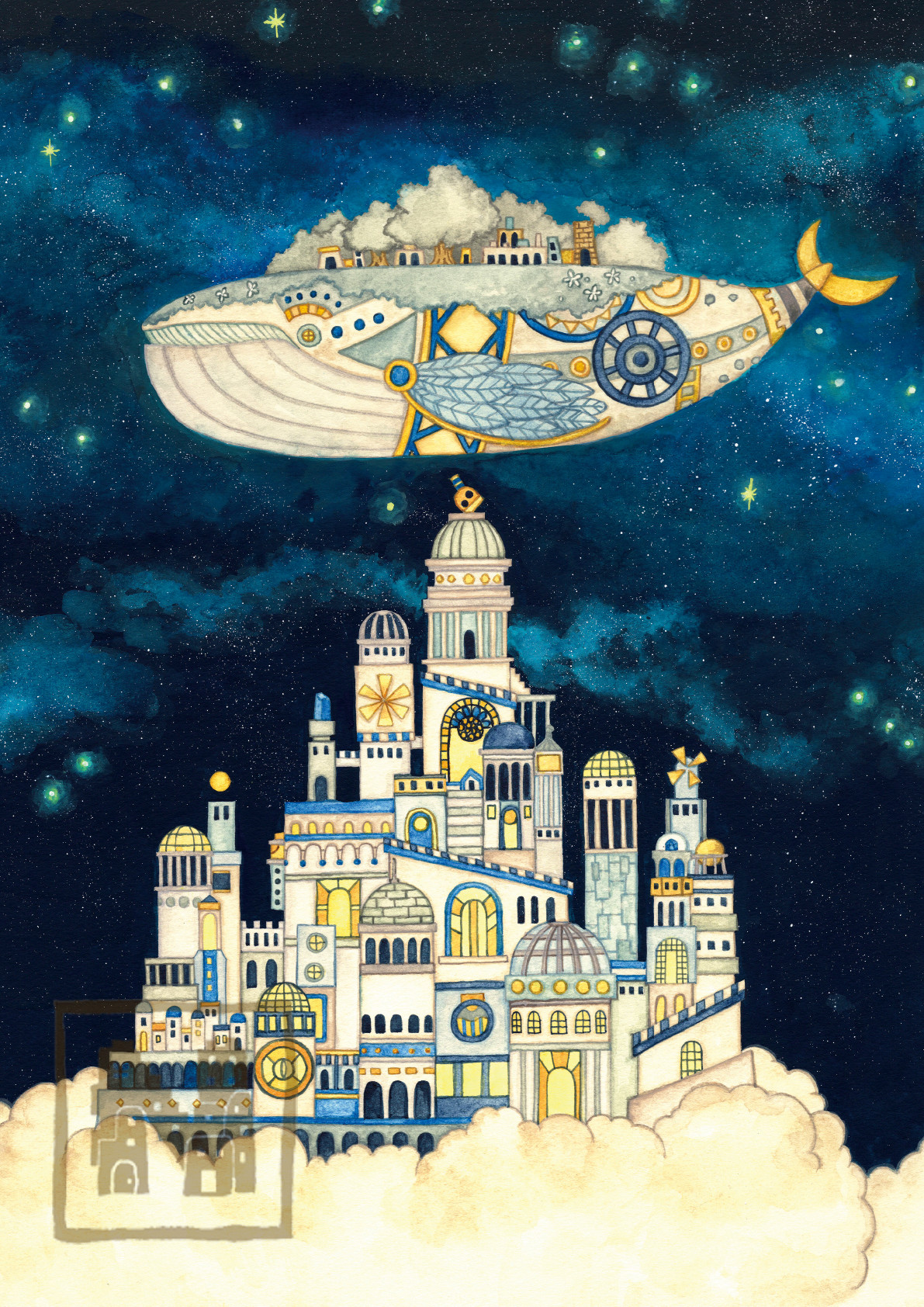 ポスターA4サイズ「古都クジラと雲の文明」 絵画 空想街雑貨店 通販