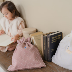 スワン刺繍の巾着袋/ミルクホワイト 5枚目の画像