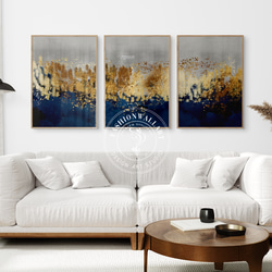 Amazon.co.jp: 北欧抽象金箔キャンバス絵画現代グレーゴールド壁