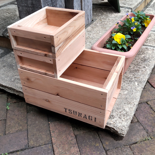 コロ付きりんご木箱「親子木箱セット」 フリーボックス・小物入れ 家具