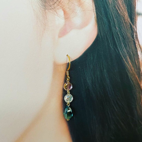 14kgf クリスタルドロップロングピアス✨ ピアス（フック・チェーン