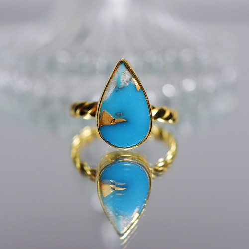 New Arrival☆『Turquoise』☆天然石リングsilver925 + k18 