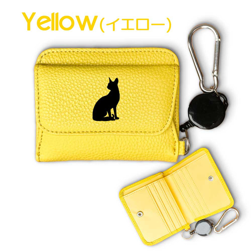 黒猫 カラビナ付きミニ財布 二つ折り ボックス型 フルオープン