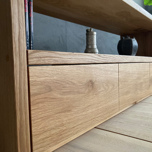 オーク無垢材3連引き出しTVボード｜サイドテーブル テレビ台・テレビ