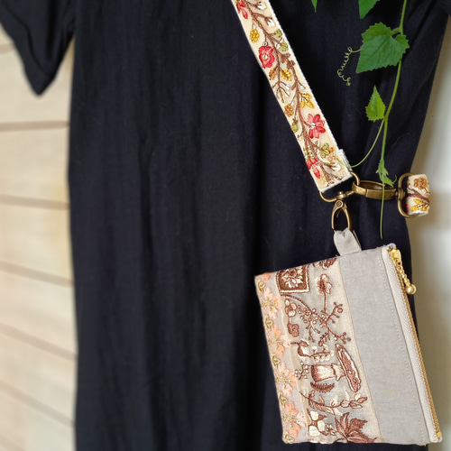 送料無料インド刺繍リボンのショルダーストラップ(たっぷり長め