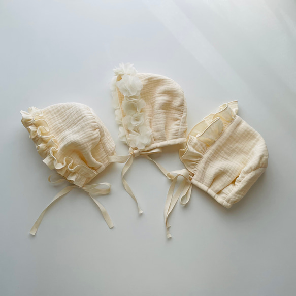 ハンドメイド 耳つきボンネット やさしいリネン 