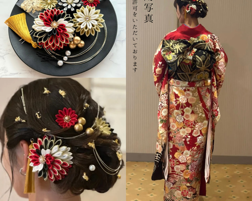 ☆人気☆サテンつまみ細工髪飾り/ウエディング 袴 振袖 ヘッドドレス