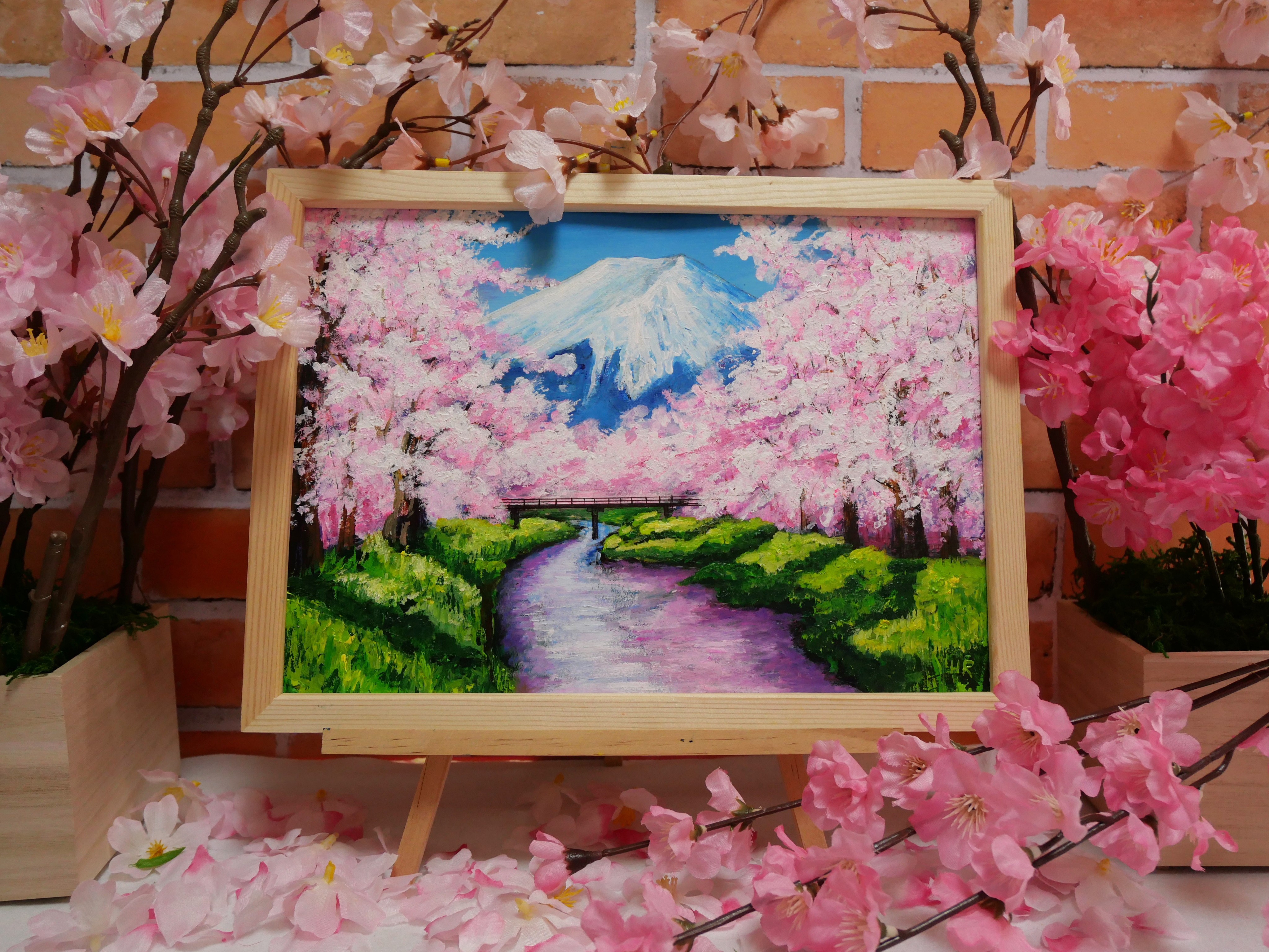 限定価格セール！】 油絵 絵画【忍野と桜の富士山】 絵画/タペストリ