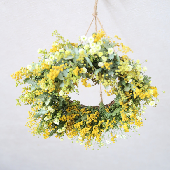 ミモザ⑅︎*春色フライングリース⋆︎* 秋色紫陽花とミモザ、スモーク