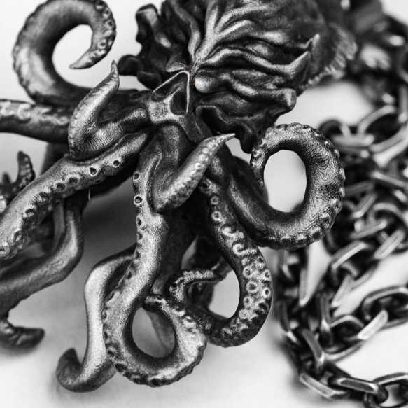 蛸のネックレス、925シルバー蛸のペンダント、海の生き物のコインチャーム、シルバーのサイレンネックレス 7枚目の画像