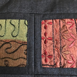インド綿刺繍　アップリケの嵌め込み手提げ 5枚目の画像