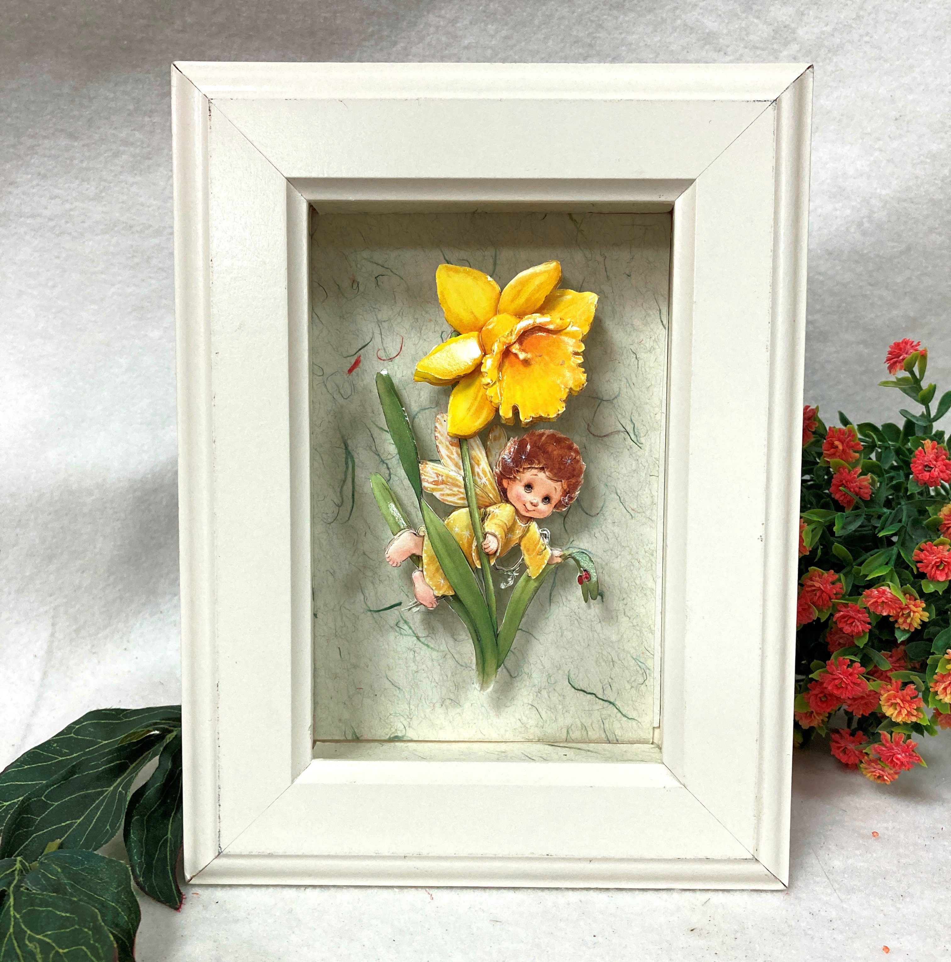 テオドール・パラディ、花とレモンのある静物、希少・額装画集画、新品額付 ヨーロピアンスタイルの立体紙彫刻、水仙の花の妖精、ペーパー