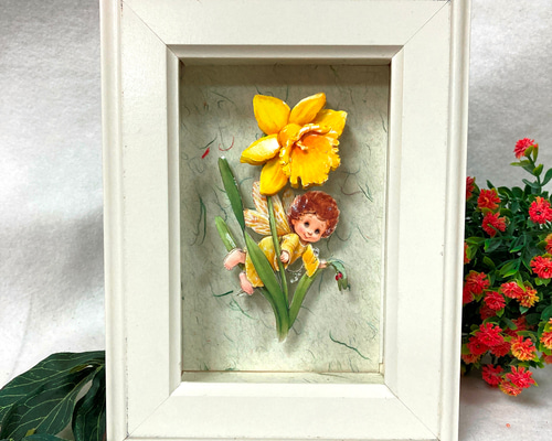 妖精と花の水彩画 ハンドメイド　専用出品 5月の庭」水彩画 原画 F6 金魚草とニゲラ 花の絵 庭の絵 絵画