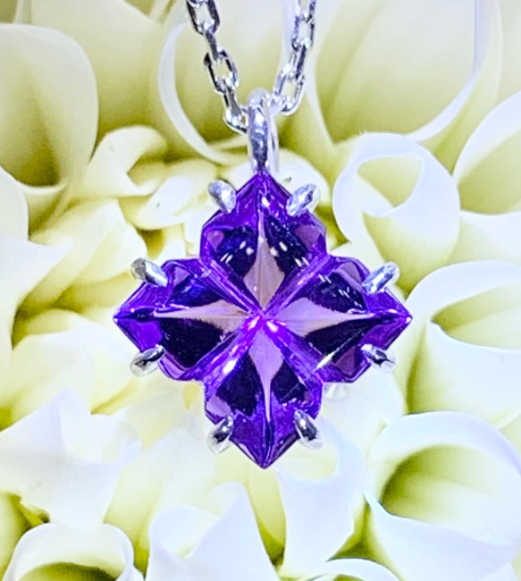 2月の誕生石】紫陽花 アメジスト フラワー シルバー ネックレス L  