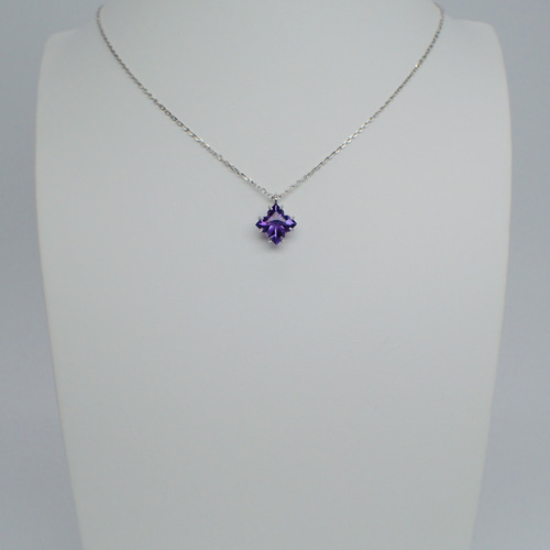 2月の誕生石】紫陽花 アメジスト フラワー シルバー ネックレス L  