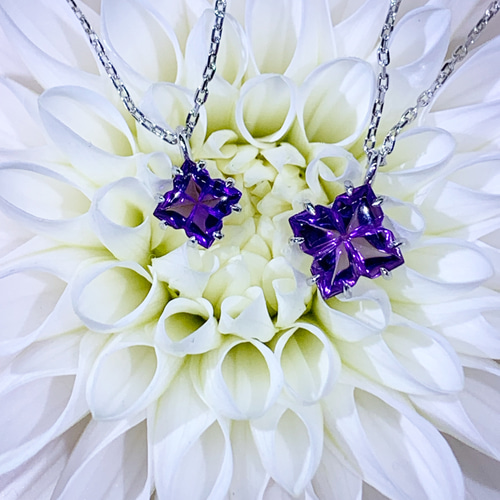 2月の誕生石】紫陽花 アメジスト フラワー シルバー ネックレス L  