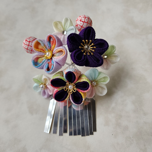 つまみ細工キット☆【自分で作る】重ね丸つまみと小花のかんざし