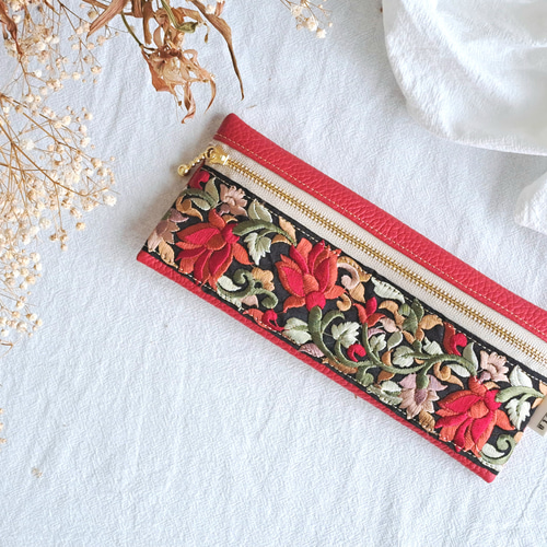 再販】インド刺繍リボンのペンケース 新生活/入学祝い/就職祝い