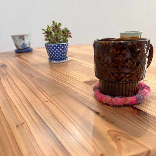 国産杉の無垢材　角が丸くなめらか　折り畳み　丸形テーブル　ちゃぶ台　チェリー色 つい触りたくなる国産杉のちゃぶ台】直径90㎝ 角が丸い 折り畳み