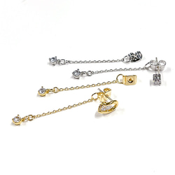 新作 [1 對] Swinging small CZ &amp; chain gold earrings back catch 第3張的照片