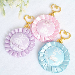 Story's お名前ロゼット ハート金具 名入れキーホルダー お名前