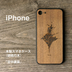 【図面シリーズ/空中建築/胡桃の木】木製iPhoneケース/木製スマホケース/スマホカバー/設計【名入れ】 1枚目の画像