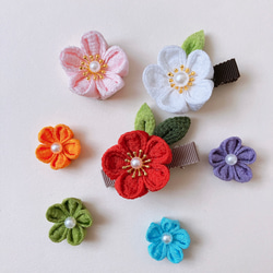 梅の髪飾り〜お花2つ②〜○ちりめん細工 つまみ細工○ヘアクリップ