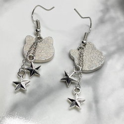 Starlight Cat　黒猫と星のフックピアス/イヤリング/ノンホールピアス/ノンアレルギー素材付替え可 4枚目の画像