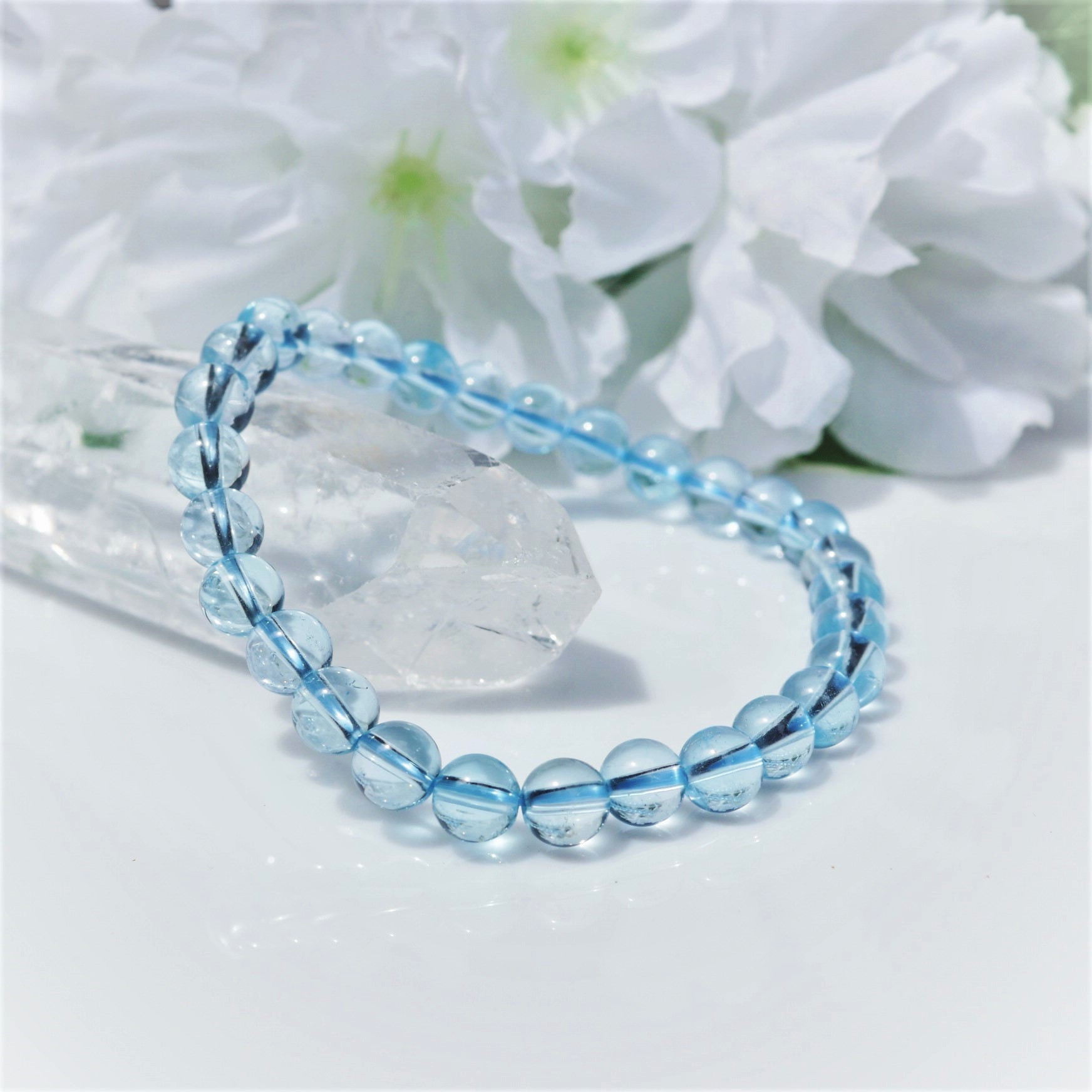 ～良縁～　ブルートパーズ　高品質　6ｍｍ　内径　16.5cm　天然石ブレスレット　誕生石　透明感