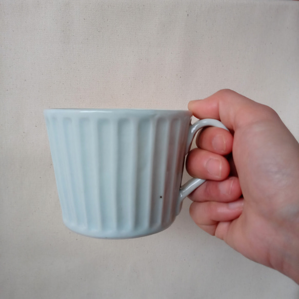 白磁しのぎマグカップ　大きめ　カフェオレ　スープカップにも　シンプル　ナチュラル 5枚目の画像