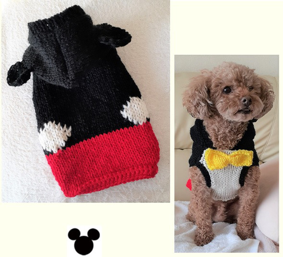 犬服セーター 耳付フードセーター／黒と赤　送料無料　if01 1枚目の画像