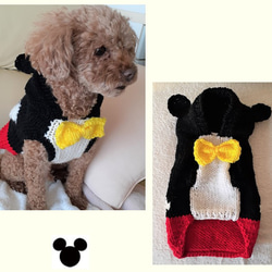 犬服セーター 耳付フードセーター／黒と赤　送料無料　if01 2枚目の画像