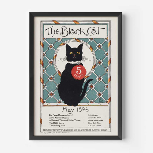 ヴィンテージなポスター、黒猫のイラスト、インテリアート、リビング