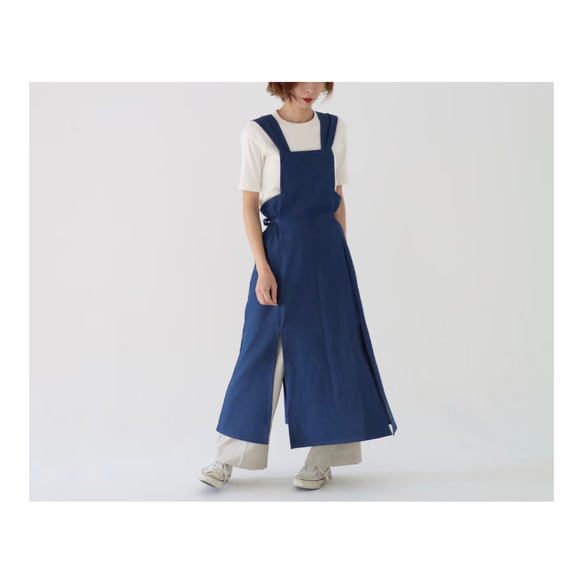 岡山児島デニムジャンパースカート／大胆なスリットバックリボンがポイントのデニムワンピース／エプロンワンピース／ブルー 10枚目の画像