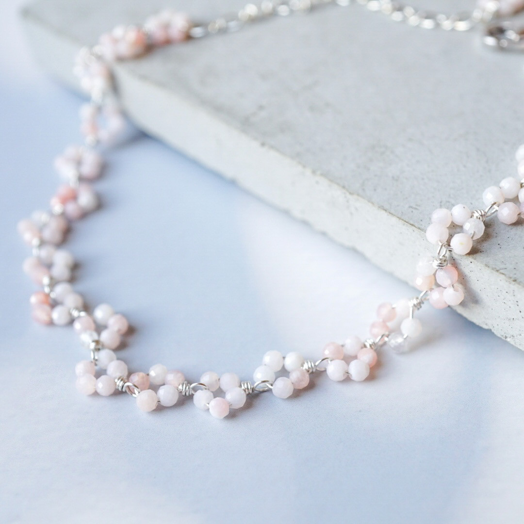 【選べる長さ】「桜の花冠」ピンクオパール 天然石 ブレスレット 10月誕生石 春 シルバー 母の日 金属アレルギー対応