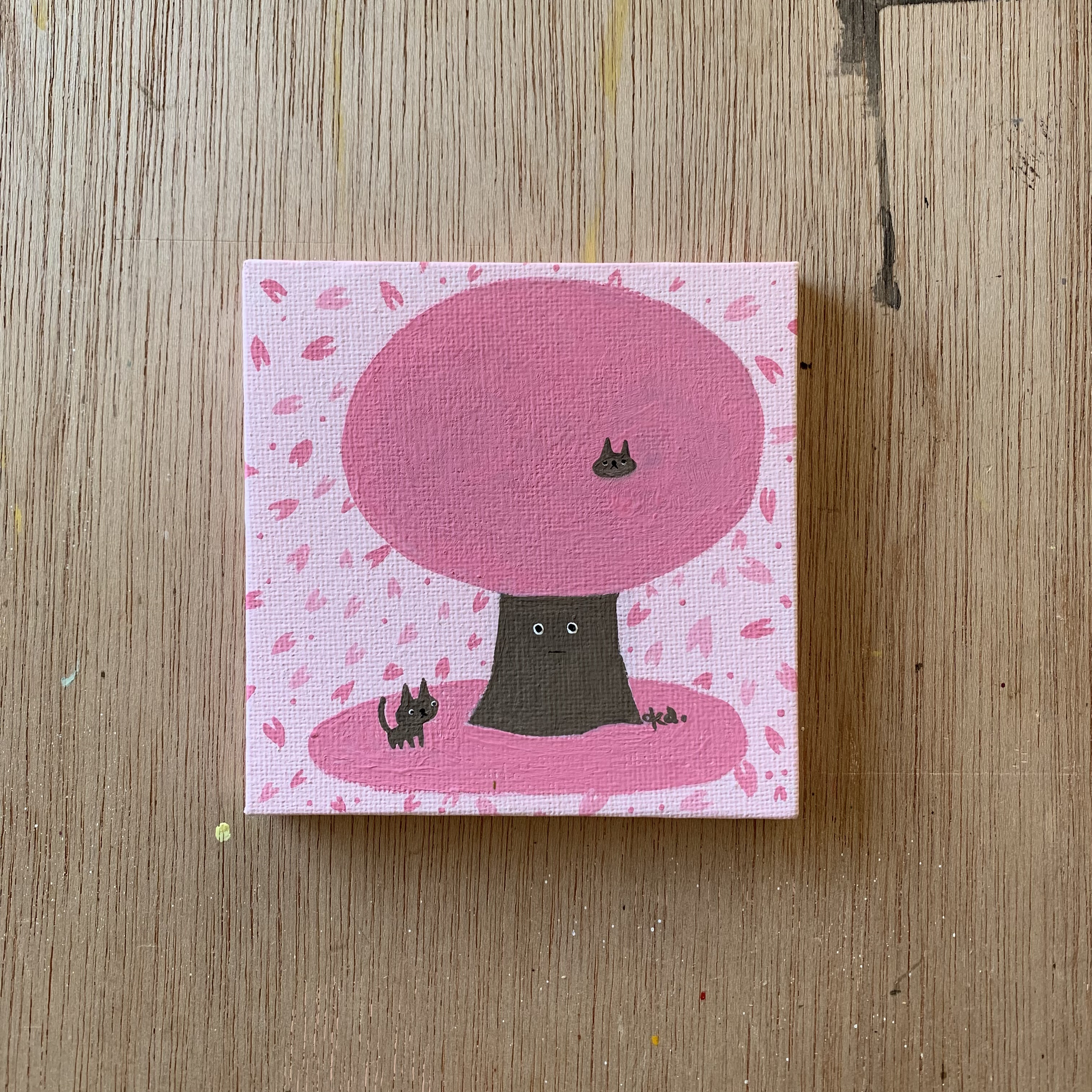 特集掲載作品「猫のお花見」キャンバス画　原画