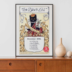 ヴィンテージなポスター、黒猫のイラスト、インテリアート、リビングなど様々なお部屋に、店舗様にもおススメ【N-0385】 1枚目の画像