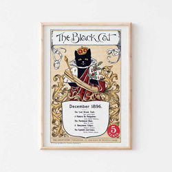 ヴィンテージなポスター、黒猫のイラスト、インテリアート、リビングなど様々なお部屋に、店舗様にもおススメ【N-0385】 2枚目の画像