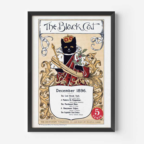ヴィンテージなポスター、黒猫のイラスト、インテリアート、リビング