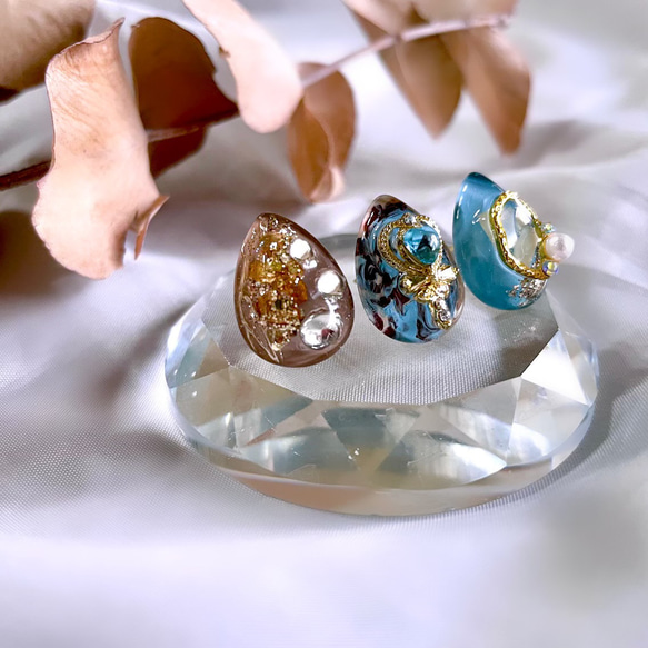 glass drop 3way chocolate mint blue Earrings 2枚目の画像