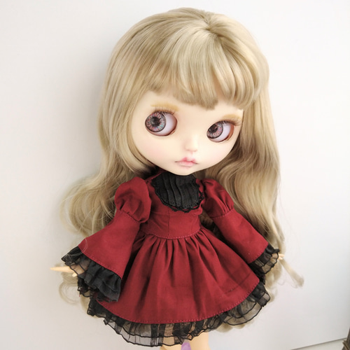 818.※ブライスアウトフィット※ワインレッドの姫袖クラシカルワンピース  