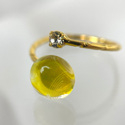 レースガラスのフォークリング ミモザイエロー（黄）指輪【春色新作2023】 9枚目の画像