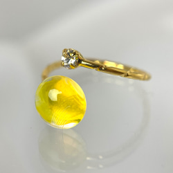レースガラスのフォークリング ミモザイエロー（黄）指輪【春色新作2023】 2枚目の画像