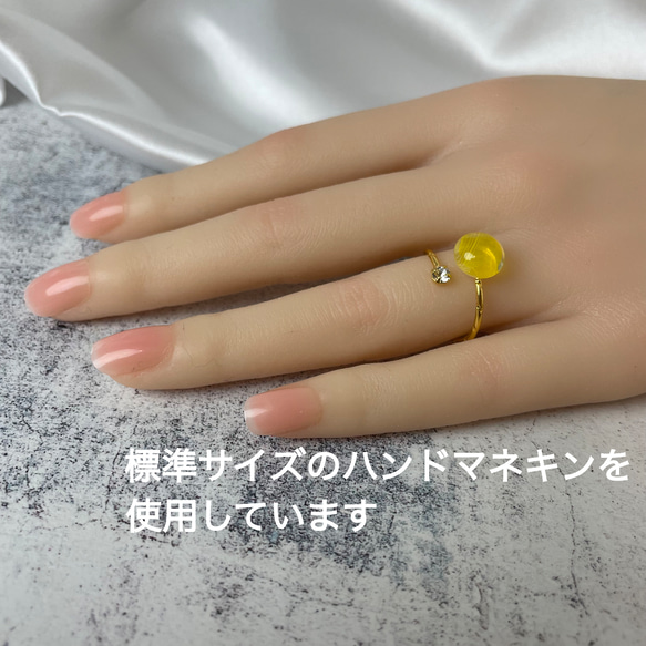 レースガラスのフォークリング ミモザイエロー（黄）指輪【春色新作2023】 3枚目の画像