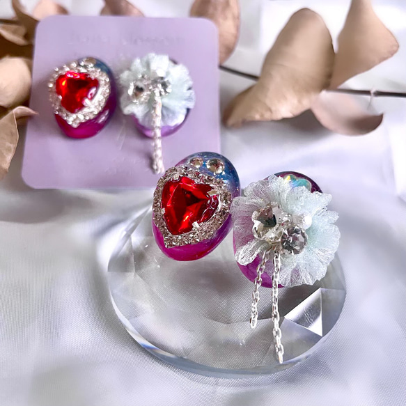 glass oval jewelry strawberry heart Earrings 5枚目の画像