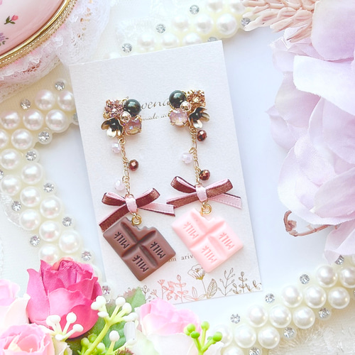 ☆❤️ りぼん　薔薇　パール　ジルコニア　ピアス　イヤリング　ハンドメイド ☆❤️ りぼん 薔薇 パール ジルコニア ピアス イヤリング ハンドメイド