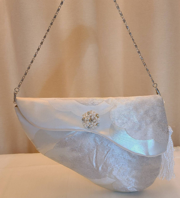 雲柄様アートデザインシルク着物帯の2waysクラッチバッグ クラッチ  